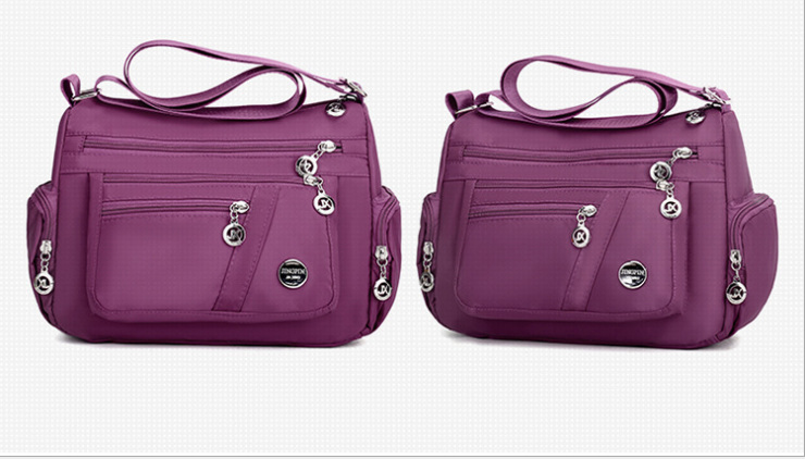 Women's Waterproof Nylon Crossbody Shoulder Bag | Multi-Pocket Lightweight Everyday Travel Handbag in Rose Pink