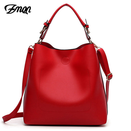 Women's Large Leather Bucket Tote Bag | Spacious Top Handle & Crossbody Shoulder Handbag in Red