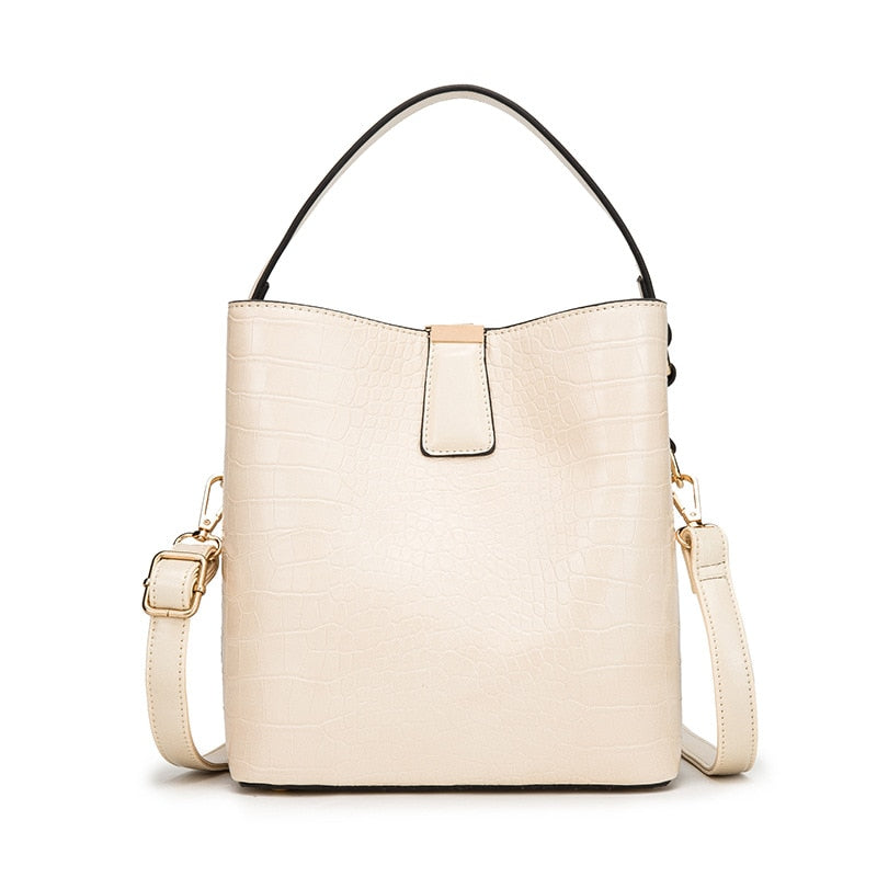 Women's Crocodile Embossed Leather Bucket Bag | 2-Way Top Handle & Crossbody Tote in Mint Green