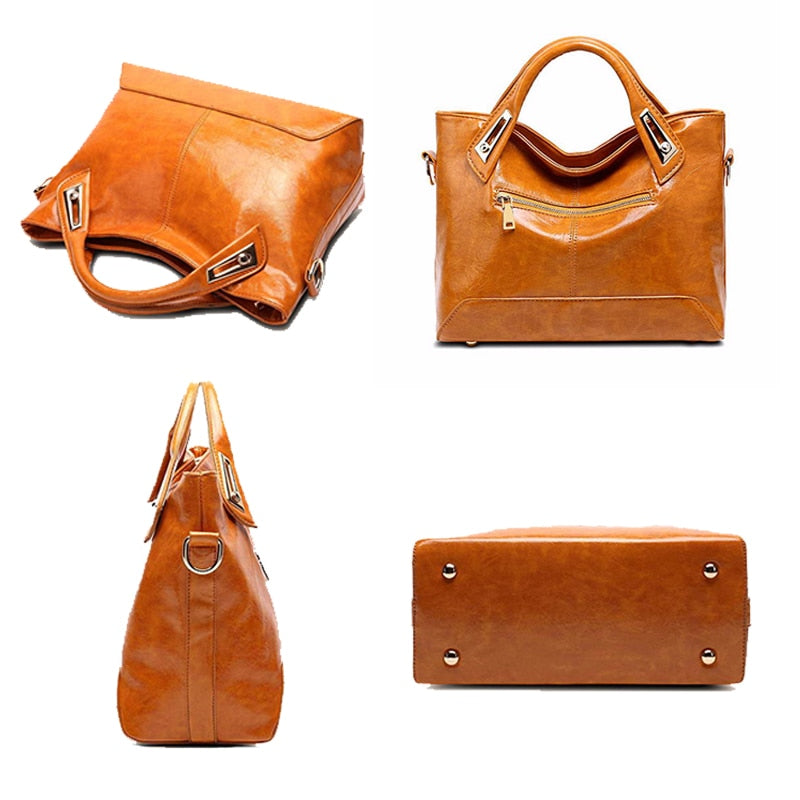 Funmardi Oil Wax Leather Handbag | Vintage Tote & Crossbody Bag with Gold Hardware