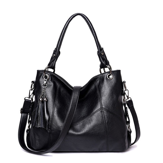Women's Soft Leather Hobo Shoulder Bag | Large Tassel Tote & Crossbody Handbag in Burgundy